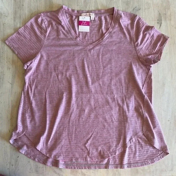 NWT Fresh Produce Pink and Grey Striped T-… - Picture 1 of 8